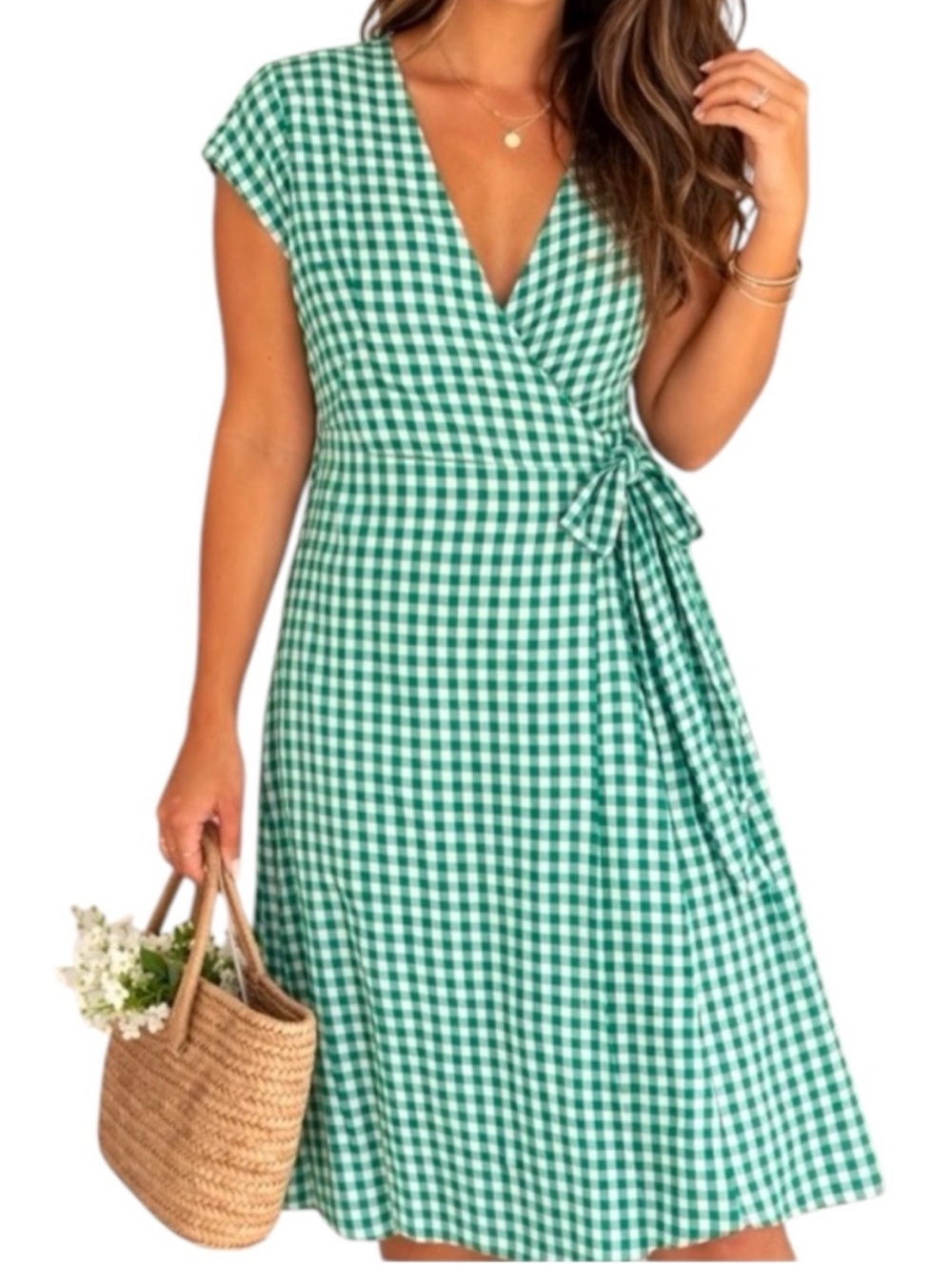 Banana Republic green & white gingham wrap dress, size 12